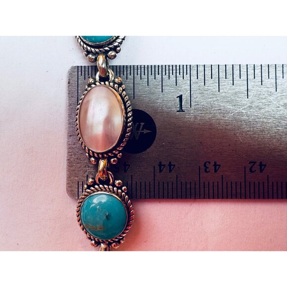 Carolyn Pollack Sterling Silver 925 Turquoise & Mother of Pearl Toggle Bracelet - Picture 5 of 12